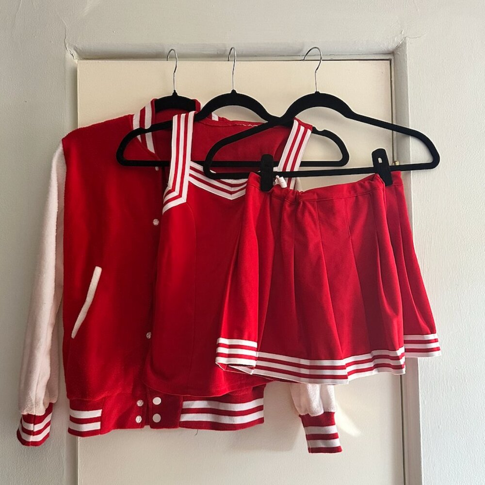 Cheerleader Top and Bottom + Letterman Jacket Set Size Small